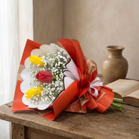Ramo de 3 tulipanes con papel coreano 